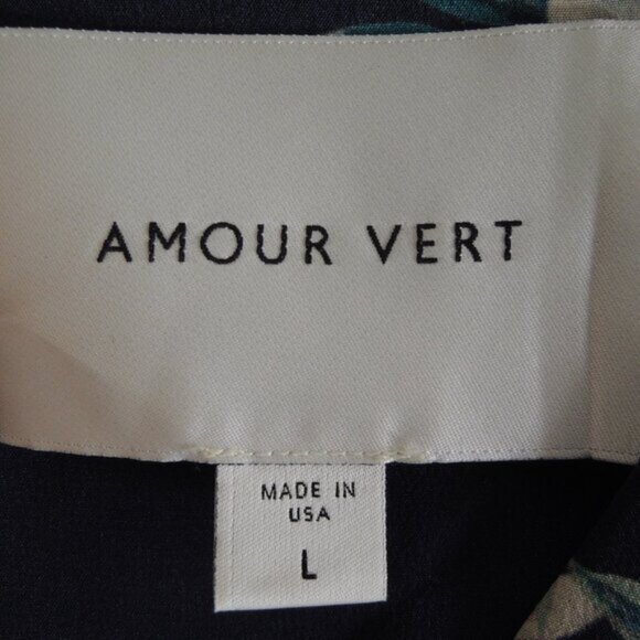 Amour Vert Navy Floral 100% Silk Kaya Blouse L - Picture 9 of 10